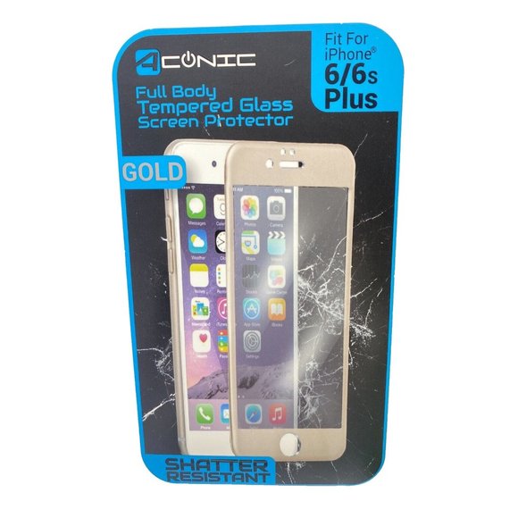 iPhone Gold 6/6s Plus Full Tempered Glass Screen Protector Gold Colour Rim - Picture 4 of 6